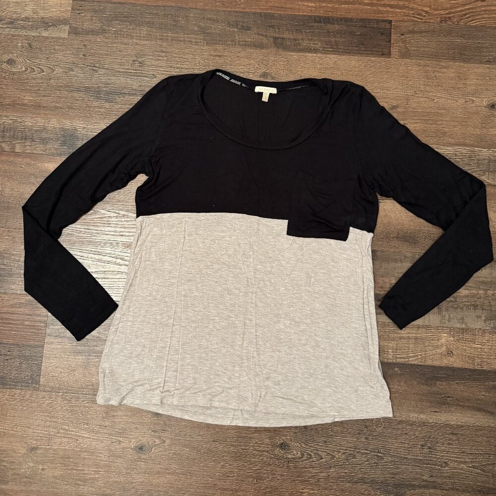 Bordeaux Lightweight Black/Heather Long-Sleeve Pocket Tee Size M